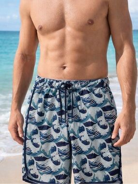 🩳🌊🔥Sovereign Code Mens Swim Shorts XL Wave Print Board Shorts Beach Surf Trunks